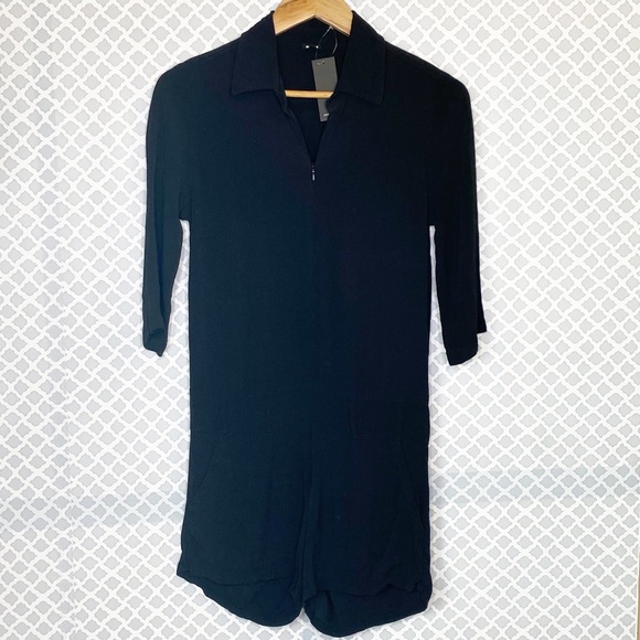 NWT Monrow Crepe Zip Up Romper in Black - Picture 5 of 13